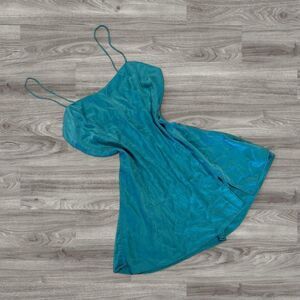 Victorias Secret Silk Teal Mini Dress Nightgown Slip Slit Small